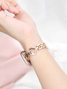 1pc Rose Gold Metal Hollow Heart-Shape Crystal Inlaid Shiny Jewelry Watch Band For Ultra 3 2 1 SE S10 S9 S8 S7 S6 S5 S4 S3 S2 S1 Smart Watch Series 38mm 40mm 41mm 42mm 44mm 45mm 46mm 49mm, Valentine's Day Gift For Couples