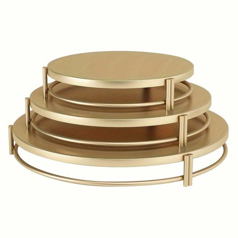 Set de 3 soportes para pastel dorados, soporte circular para postres, bandeja metálica para exhibir cupcakes y dulces, adecuado para bodas, eventos, fiestas de cumpleaños, Navidad
