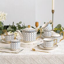 15 Pieces Elegant Ceramic Tea Service Set For 4,Tea Cup Set With Teapot, Sugar Bowl, Creamer Pitcher And Gifts Box, For Home Afternoon Tea Leisure.