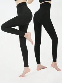 女士羊毛内衬打底裤，保暖加厚，弹力紧身裤，收腹提臀，九分裤长，冬季穿着舒适