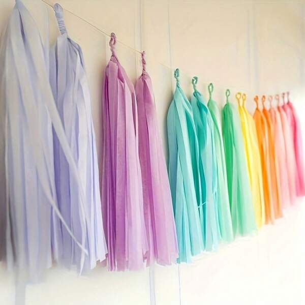 5 stuks/pak kleurrijke slinger met kwastjes van zijdepapier, lint met kwastjes van ballonpapier, voor bruiloften, verjaardagsfeestdecoraties, doe-het-zelf-ideeën voor feestdagen, Halloween, oogst, Thanksgiving, decoratiebenodigdheden