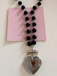 1 件哥特 Y2k 美学心形小盒吊坠开口女式银色不锈钢相框吊坠项链女式 EMO 珠宝时尚珠宝 - 彩色 - 查看 4