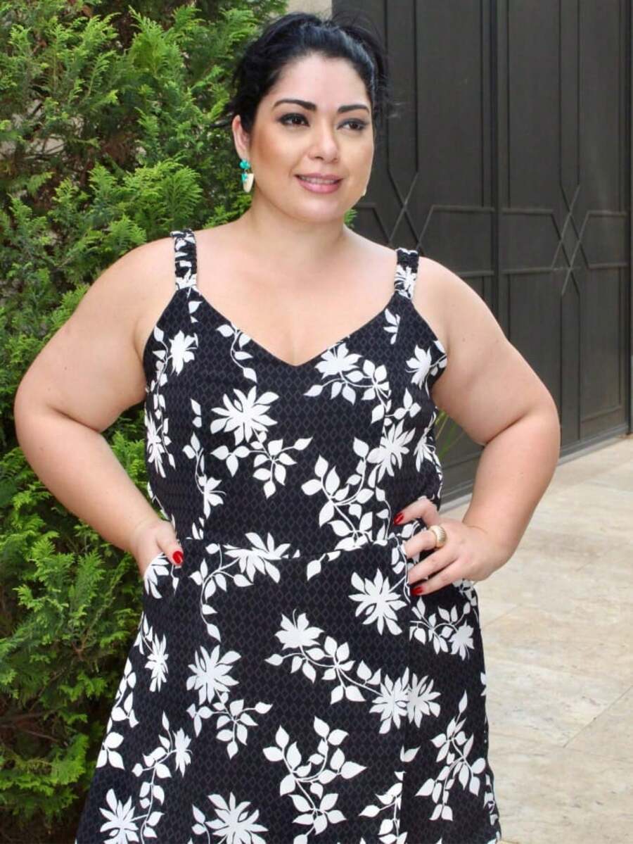 Women's Plus Size Jumpsuit Short Skirt With Printed Lining Summer - 顏色14 - 查看 1