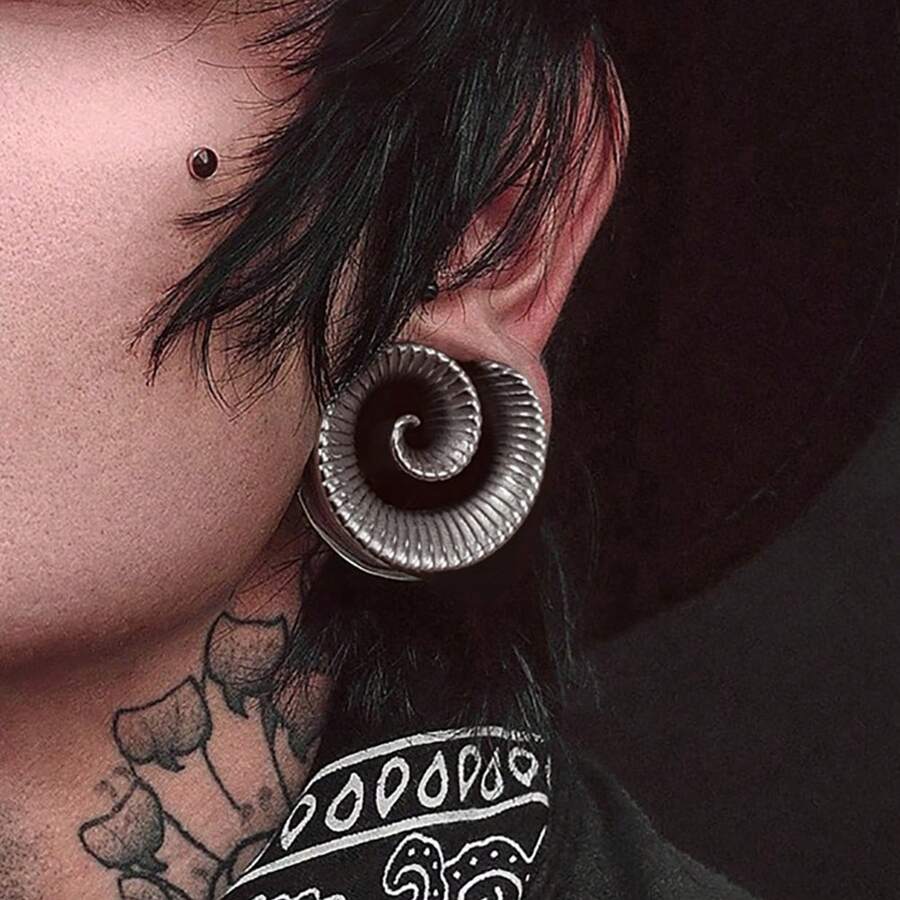 2PCS New Arrival Round Spiral Saddle Plugs For Stretched Lobe Ear Tunnels Gauges Piercing Body Jewelry - Multicolor - View 1