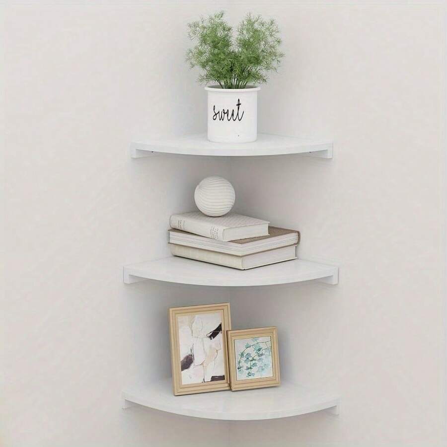 Corner Shelf Set 3Piece Floating Wall Shelves Made Of Solid Pine Wood