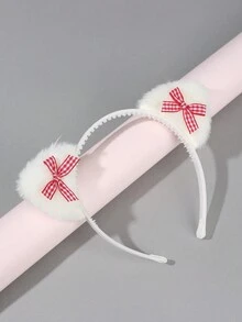 1 dây buộc tóc tai mèo màu trắng cho bé gái, nơ vải màu hồng cho trẻ em, phụ kiện tóc thời trang cho trẻ mới biết đi quà tặng mùa thu đông - băng đô - Xem 1