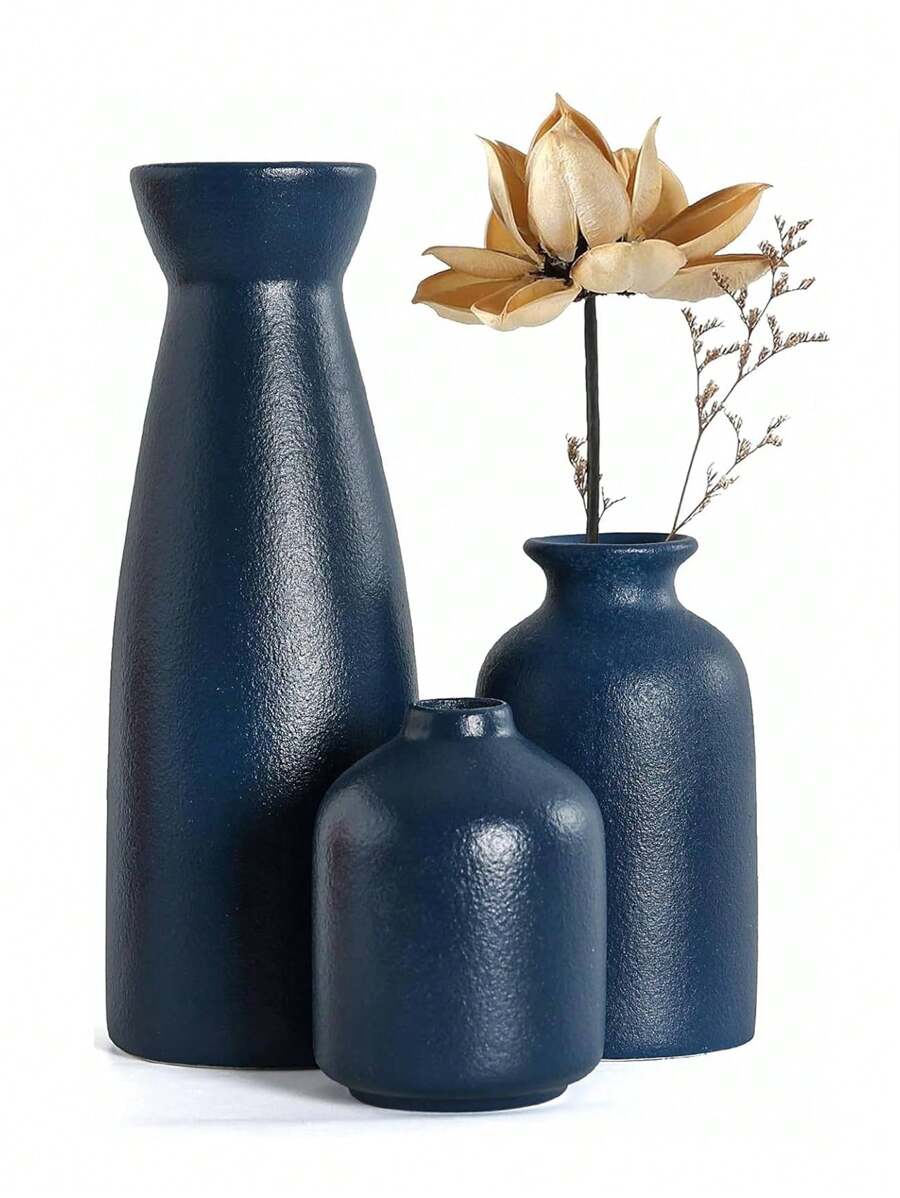 Bộ 3 bình hoa trang trí tối giản, phong cách mộc mạc Bohemian hiện đại, bình cắm cỏ lông vũ và hoa khô, trang trí kệ sách, bàn làm việc, giá sách, bàn ăn, phòng khách, văn phòng, lối vào, phòng ngủ. - Màu xanh ngọc - Xem 1