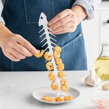 1 chiếc giá xiên nướng BBQ hình xương cá bằng thép không gỉ, phụ kiện nướng ngoài trời - Nĩa nướng xương cá - Xem 2