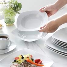 MALACASA 30-Piece Dinner Set Ivory White Porcelain Dinnerware Set with 6-Piece Cups 6-Piece Saucers 6-Piece Dessert Plates 6-Piece Soup Plates and 6-Piece Dinner Plates, Service for 6 - Hellgrau - Übersicht 4