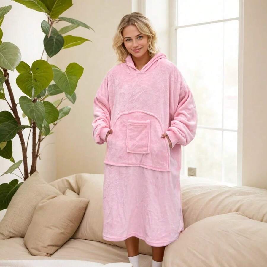 Flannel Cozy Wearable Blanket Hooded Sweatshirt, Extra Large Size Fleece Pullover Blanket With 2 Pockets, Chest 63", Suitable For Adults, Women And Men, Great For Christmas, New Year, Easter Gifts