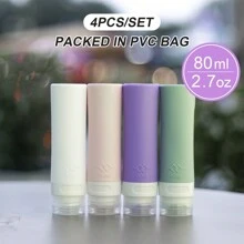 4 件/3 件莫兰迪色旅行瓶套装，硅胶便携式可再填充容器，适用于洗发水、沐浴露、洗面奶、护发素、爽肤水、乳液。防漏、柔软耐用、携带方便、可重复使用、易于挤压的设计 - 彩色 - 查看 3