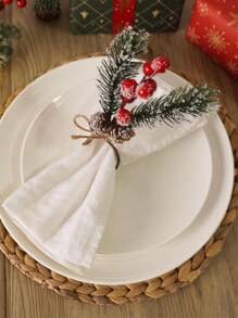 1-12pcs Woven Faux Snow Flower Pine Needle Pine Leaf Napkin Rings, Christmas Napkin Rings, Handmade Christmas Napkin Rings - Multicolor - View 2