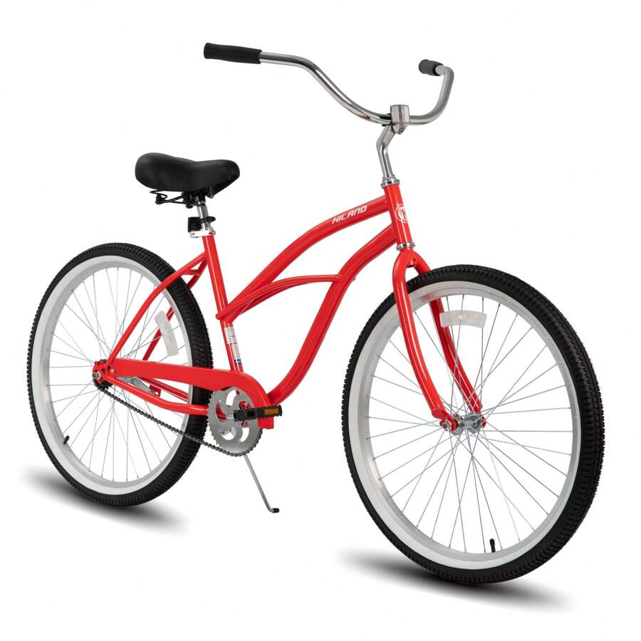 HILAND 26 Inch Womens Beach Cruiser Bike, Single Speed Commuter Bicycle With Rear Coaster Brake, Low Step-Through Frame, Comfortable Seat With Dual Springs, City Hybrid Bike For Women Men Adult
