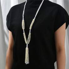 1 chiếc vòng cổ dài nhiều lớp tua rua ngọc trai giả đơn giản thanh lịch thời trang/dây chuyền áo len, phù hợp cho trang phục hàng ngày của phụ nữ, quà tặng - vòng cổ - Xem 1