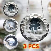 3 件装圣诞门挂牌圆形亚克力圣诞装饰 3D 驯鹿挂牌节日墙壁装饰 - 20x20cm - 查看 1