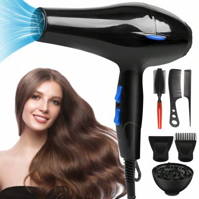 Secador de Pelo, Secadora Profesional con 2 Velocidades de Viento, con Aire a Temperatura Normal y Aire Caliente