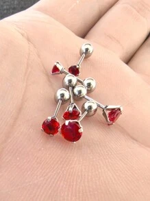 6pcs/Set Stainless Steel & Ear Bone Stud Earrings For Women - Silver-red Diamond - View 6