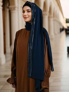 1 chiếc khăn quàng cổ đa năng phong cách mới, khăn trùm đầu trang trí thời trang Hồi giáo - A - Xem 3