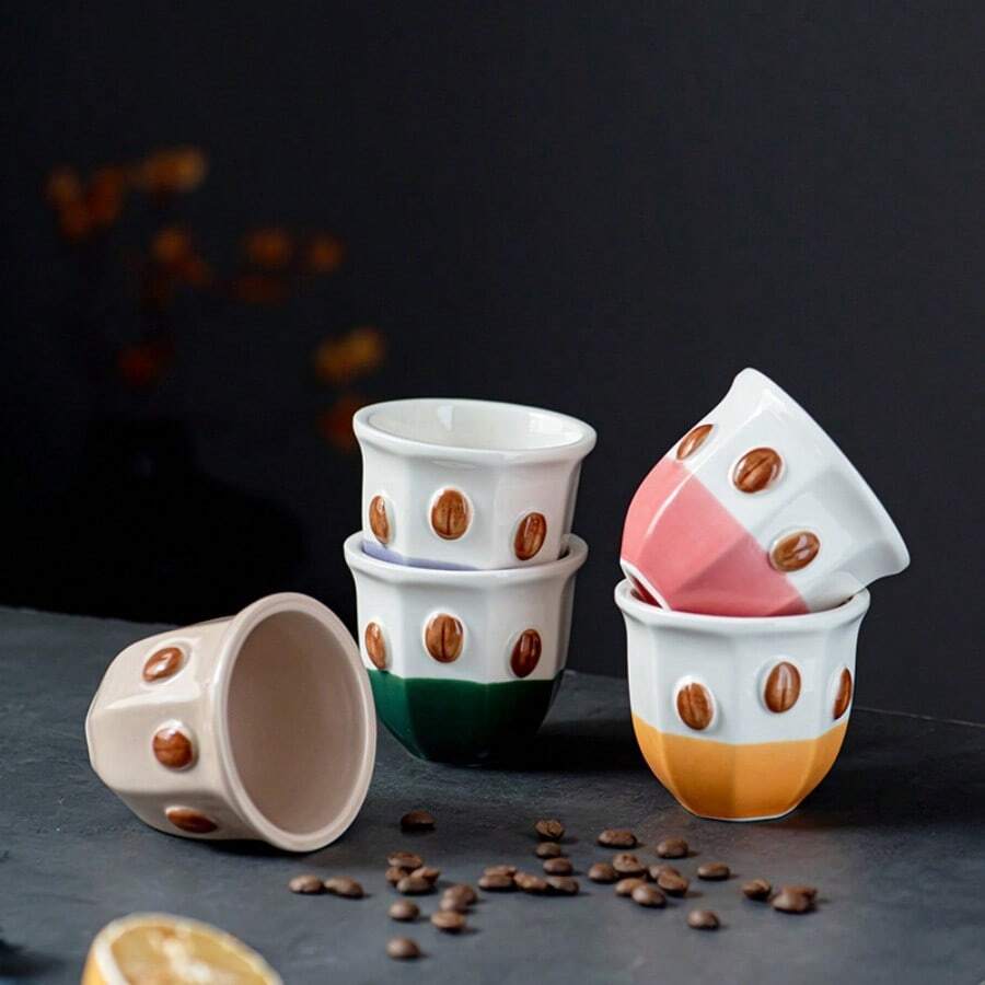 Cốc sứ Espresso 180ml có họa tiết hạt cà phê, mỗi cốc có màu sắc rực rỡ, thiết kế cầm tay để vẽ Latte Art, hoàn hảo cho quán cà phê và phòng trà - Nhiều màu - Xem 1
