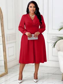 BIUBIU Autumn And Winter Plus Size Women's Twisted Waist A-Line Dress, Commuting Leisure Party Party Autumn Clothing