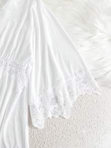 Đầm ngủ nữ màu trơn, nơ ren, nối liền, váy ngủ gợi cảm, hơi trong suốt, bốn mùa, phổ thông - trắng - Xem 10