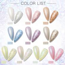 6件套贝壳纹理凝胶指甲油套装，白色、粉色、蓝色指甲油，珍珠贝壳美人鱼纹理凝胶指甲油套装，亮泽指甲凝胶，半永久可卸UV/LED美甲设计套装，适合DIY家庭美甲沙龙，女士礼物 - 彩色 - 查看 6