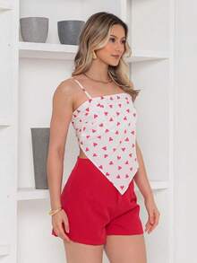 Belala Moda New Set Of One-Size-Fits-All Shirt That Ties At The Back And With Print, Shorts With Zipper And No Pocket - 紅色 - 查看 4