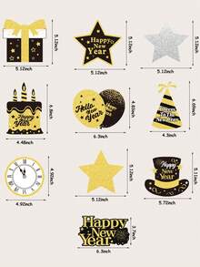 新年快乐派对装饰悬挂天花板漩涡金色黑色新年倒计时彩带适用于教室办公室家居酒吧，新年节日用品装饰品 - 彩色 - 查看 3