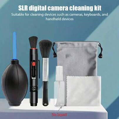 1 Set 6 In 1 Universal Mobile Phone Screen Cleaning Kit - Computer Keyboard Cleaner, Camera Lens Cleaning Tools, Includes Waterproof Bag, Blower, Lens Pen, Cleaning Brush, Spray Bottle, Cleaning Cloth - Compatible With Apple, Nikon And More Devices