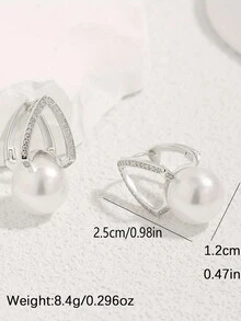 1 Cặp bông tai pha lê hình chữ V đính đá Cubic Zirconia sang trọng bằng bạc Sterling 925 và ngọc trai giả tự nhiên, món quà tuyệt vời cho gia đình và bạn bè vào Lễ Tạ ơn, Giáng sinh, kỷ niệm hoặc sinh nhật - Bạc - Xem 3
