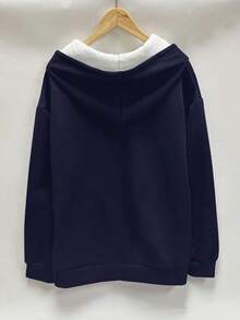 European & American Style Women Warm Solid Color Fluffy Jacket, Autumn/Winter - Navy Blue - View 2