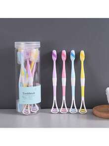 8 件装竹炭牙刷和刮舌器 - 两用口腔护理，带软毛和硅胶手柄 - 彩色 - 查看 7