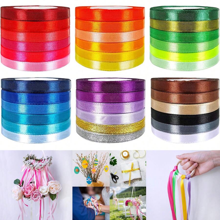 36 Màu Ruy băng vải Ruy băng satin Ruy băng kim loại lấp lánh Cuộn Ruy băng thủ công Trang trí Ruy băng trang trí Rộng 2/5" Cho bó hoa Quà tặng Thủ công Nơ Tiệc Cưới - Nhiều màu - Xem 1