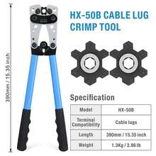 6-50mm² Electric Wire Cable Lug Crimp Tool Terminal Crimper Plier Crimping - Blue - View 9
