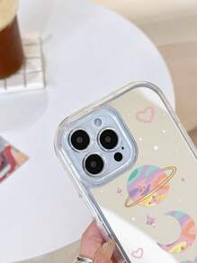 1 件星空星球图案穿孔透明镜面手机壳适用于 iPhone - 彩色 - 查看 5