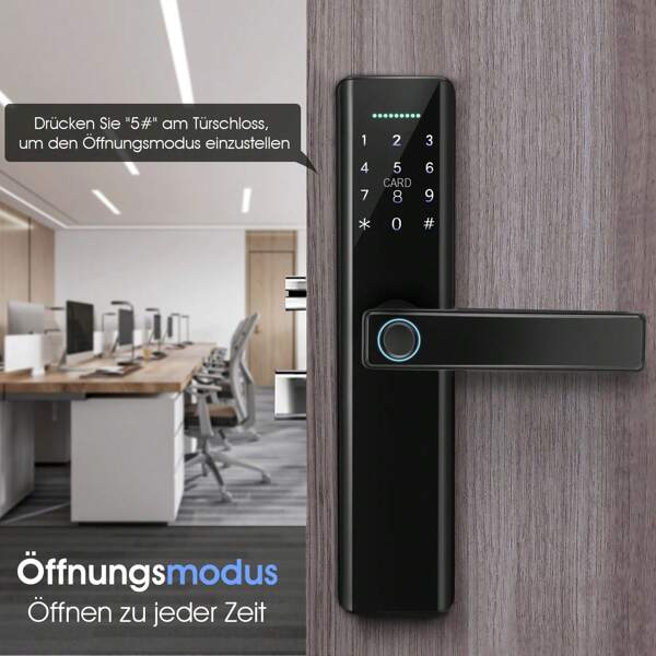 OYAJIA Tuya Smart Fingerabdruck-Türschloss, Tastaturschloss mit Griff, Fingerabdruck, elektronisches Riegelschloss, intelligentes Türschloss, Fingerabdruck/Karte/Schlüssel/Code-Entriegelung