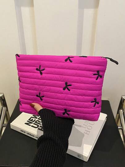 Nuevo bolso de sobre de unicolor con patrón de lazo, bolsa de cosméticos acolchada con pespunte de cuadros, bolso de mano pequeño plisado con burbuja casual, organizador de maquillaje, bolsa de almacenamiento de maquillaje, estuche de maquillaje pequeño de viaje, accesorios, bolsa para brochas de maquillaje, contenedor de cosméticos, bolsa de cosméticos de viaje, accesorios de damas, artículos de viaje, bolsa de maquillaje, bolsas de maquillaje, bolsa de maquillaje, bolsa de maquillaje, San Valentín