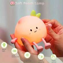 Peach Night Light Silicone Dimmable Touch Night Light, Rechargeable Cute Night Light, Sleep Light, Bedside Lamp, Cute Desktop Decoration For Women, Birthday Christmas Gift - Quả đào - Xem 2