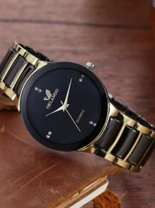 1 件女士时尚石英手表，配有水钻装饰钢表带，休闲商务风格 - 黑色 - 查看 3