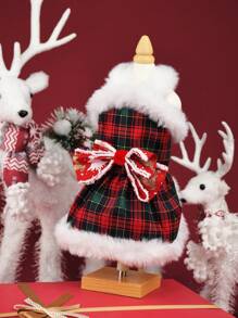 1pc vestido xadrez vermelho de natal para animais de estimação, roupa de outono/inverno para cães e gatos