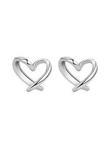 1 Pair Simple Hypoallergenic Heart Shaped Stud Earrings Elegant Casual Style Women's Daily Date Earrings - Silver - View 4