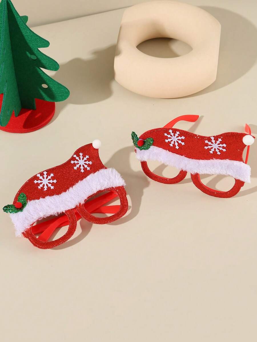 1 副可爱圣诞装饰眼镜，带有圣诞老人、圣诞树、“圣诞快乐”和圣诞帽镜框，适合节日佩戴（镜框内颜色随机） - 彩色 - 查看 1