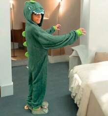 Cute Pajamas  Children's - Youth Dinosaur Kigurumi Boys Original - 墨綠色 - 查看 4