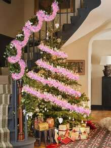 78.7 英寸/200 厘米圣诞粉色金属丝花环圣诞金属丝扭曲花环闪光圣诞树悬挂花环装饰适用于楼梯栏杆楼梯扶手室内室外装饰 - 粉色 - 查看 7