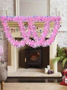 78.7 英寸/200 厘米圣诞粉色金属丝花环圣诞金属丝扭曲花环闪光圣诞树悬挂花环装饰适用于楼梯栏杆楼梯扶手室内室外装饰 - 粉色 - 查看 6