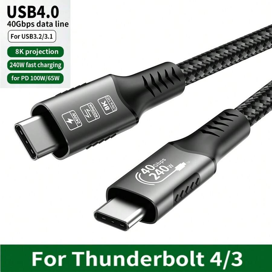 USB4 Cable 40Gbps 48V 240W For Thunderbolt 4 Type C Fast Charging Cable