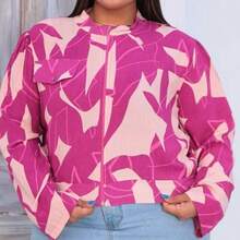 Women's Plus Size Zipper Bomber Jacket Elegant Casual Fashion Viscose With Buttons Comfortable Details - Màu Hồng Tươi - Xem 2