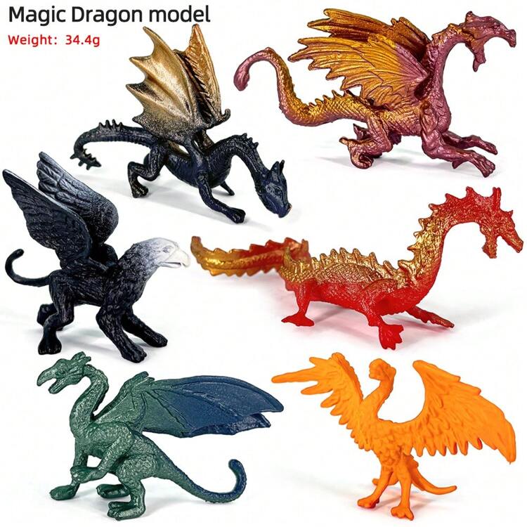 1 套/6 件塑料实心古代飞龙雕像，手绘龙蛋生日蛋糕装饰品，/圣诞礼物，恐龙，恐龙玩具，恐龙 - 彩色 - 查看 7