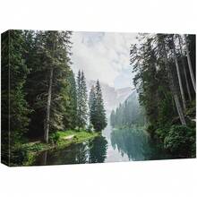 1pc Canvas Print Wall Art Misty Green Forest Pine Trees Under Sunlight Nature Wilderness Photography Modern Art Countryside Scenery Decorative Print Wall Art Painting Beautiful Decorative Gift For Home Living Room Kitchen Dining Room Office Bedroom Bathroom Decor, Framed And Ready To Hang.