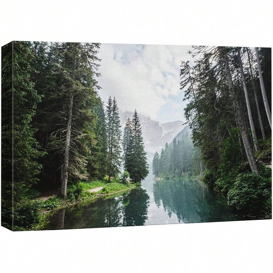 1pc Canvas Print Wall Art Misty Green Forest Pine Trees Under Sunlight Nature Wilderness Photography Modern Art Countryside Scenery Decorative Print Wall Art Painting Beautiful Decorative Gift For Home Living Room Kitchen Dining Room Office Bedroom Bathroom Decor, Framed And Ready To Hang.